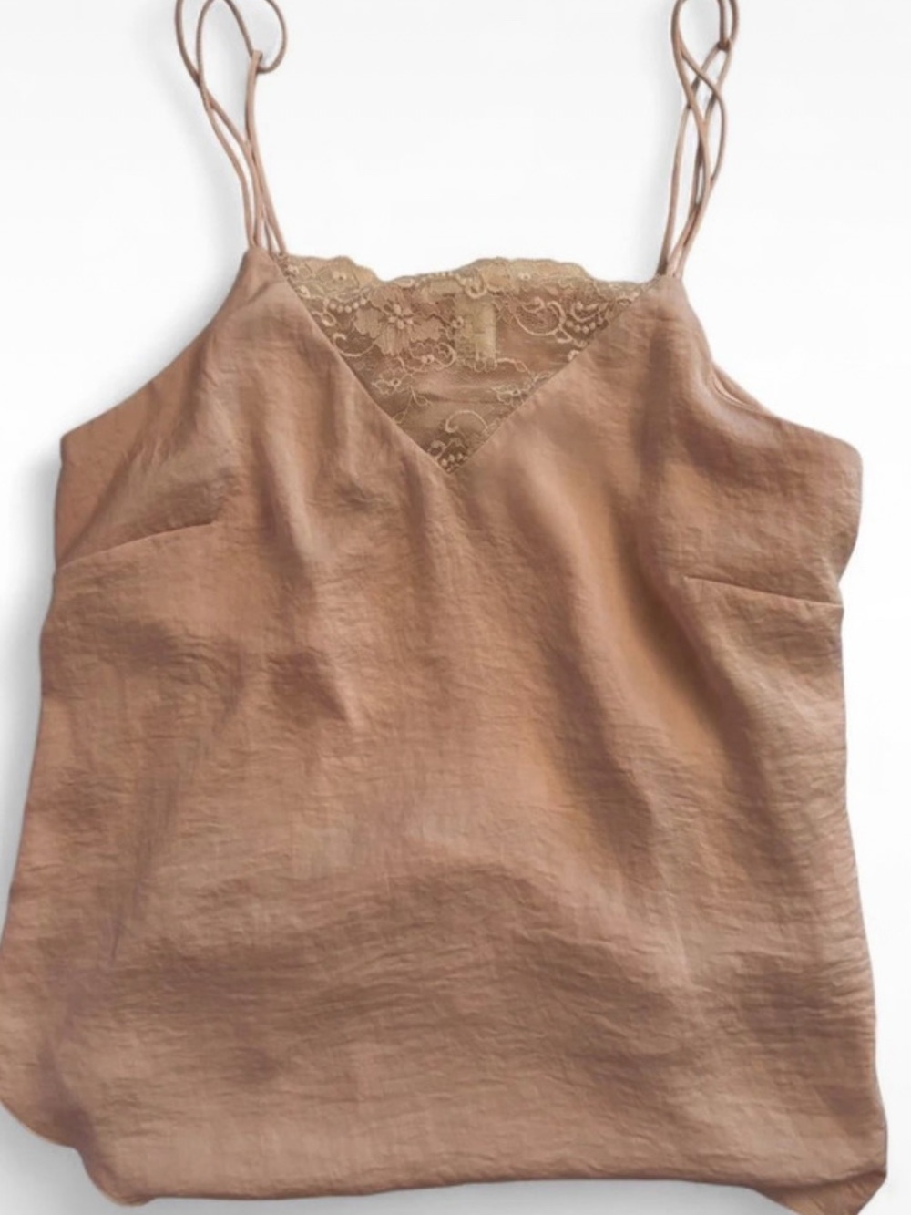 H&M Lace Trim Double-Strap Cami in Taupe